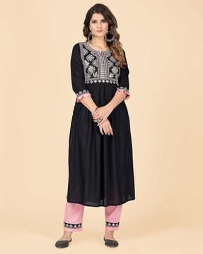 embroidered straight kurta set