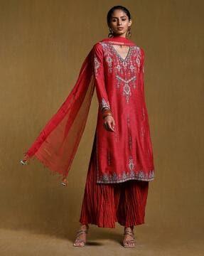 embroidered straight kurta set