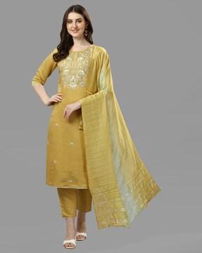 embroidered straight kurta set