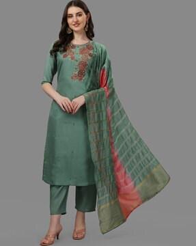 embroidered straight kurta set