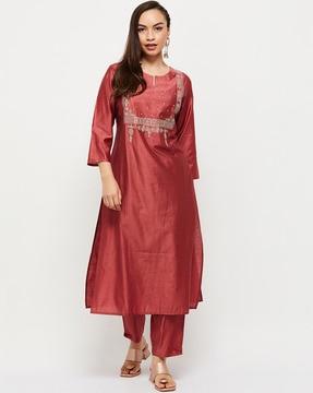 embroidered straight kurta set