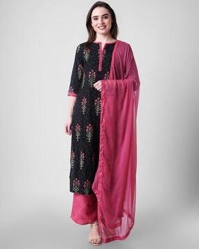 embroidered straight kurta set