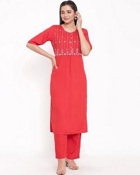 embroidered straight kurta set