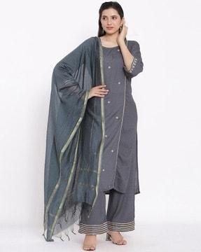 embroidered straight kurta set