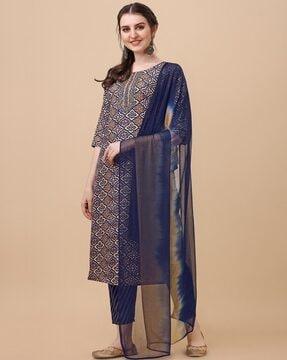 embroidered straight kurta set