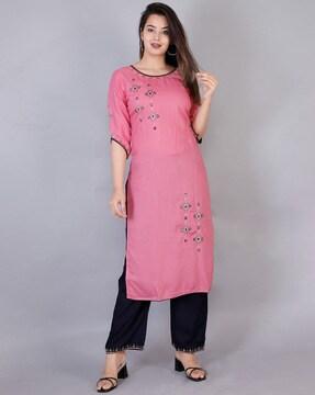 embroidered straight kurta set