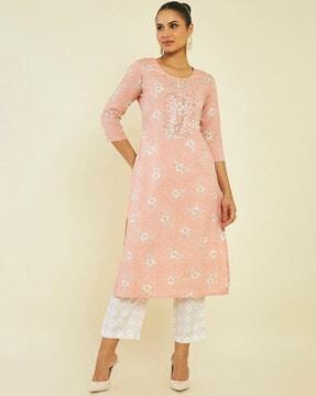 embroidered straight kurta set