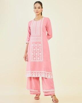 embroidered straight kurta set