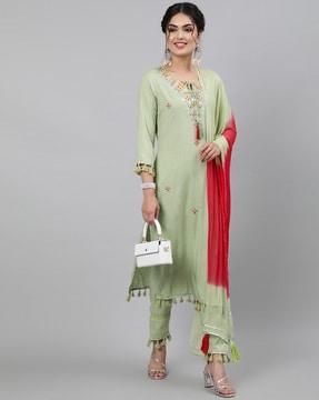 embroidered straight kurta set