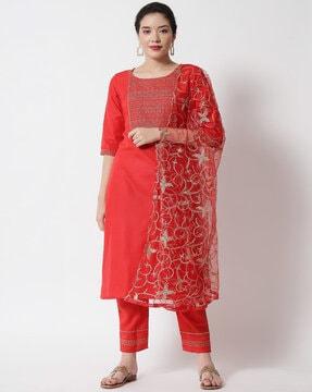 embroidered straight kurta set