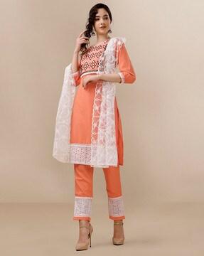 embroidered straight kurta set