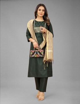 embroidered straight kurta set