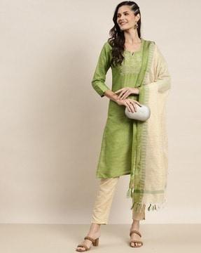 embroidered straight kurta set