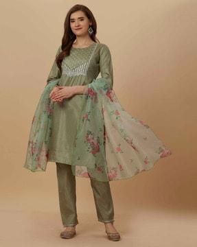 embroidered straight kurta set