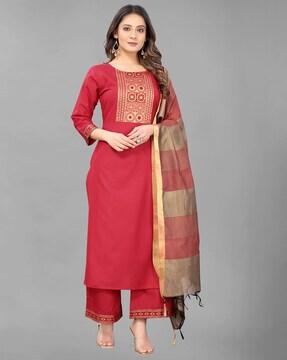 embroidered straight kurta set