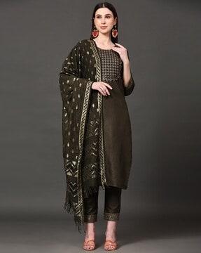 embroidered straight kurta set