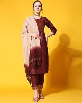 embroidered straight kurta set