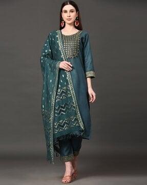 embroidered straight kurta set