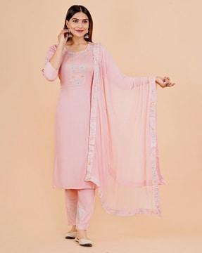 embroidered straight kurta set