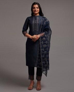 embroidered straight kurta set