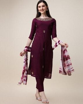 embroidered straight kurta set