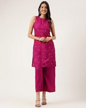 embroidered straight kurta set