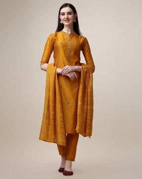 embroidered straight kurta set