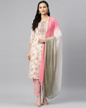 embroidered straight kurta set