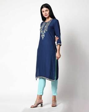 embroidered straight kurta set