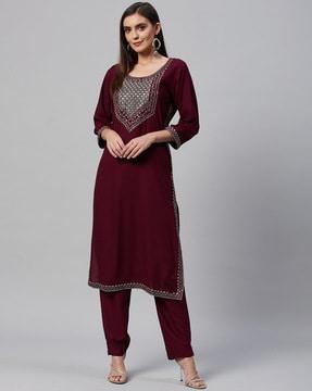 embroidered straight kurta set