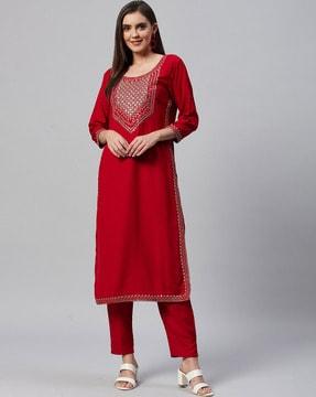 embroidered straight kurta set