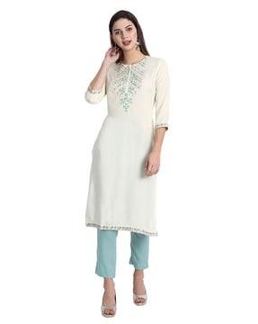 embroidered straight kurta set