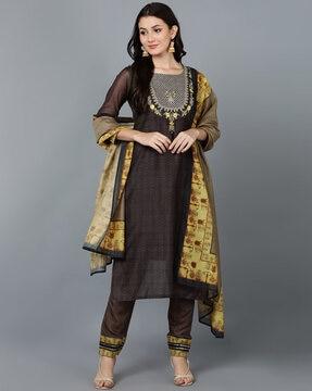 embroidered straight kurta set