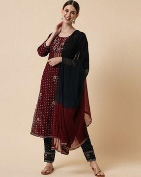 embroidered straight kurta set