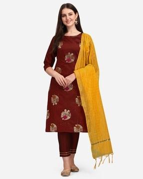 embroidered straight kurta set