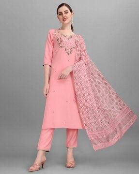 embroidered straight kurta set