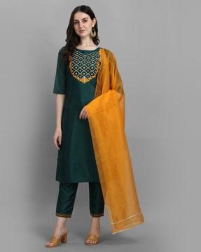 embroidered straight kurta set