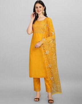 embroidered straight kurta set