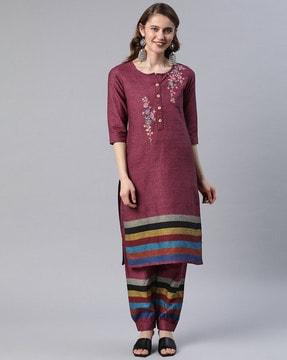 embroidered straight kurta set