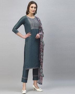 embroidered straight kurta set