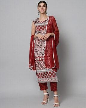 embroidered straight kurta set