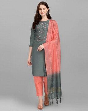 embroidered straight kurta set