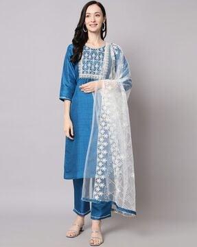 embroidered straight kurta set