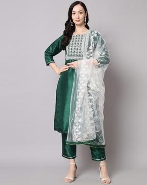 embroidered straight kurta set