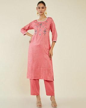 embroidered straight kurta set