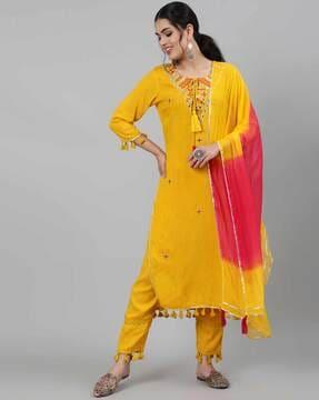 embroidered straight kurta set