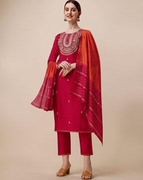 embroidered straight kurta set