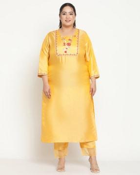 embroidered straight kurta set