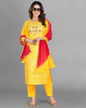 embroidered straight kurta set