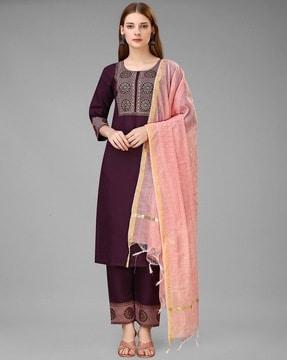 embroidered straight kurta set